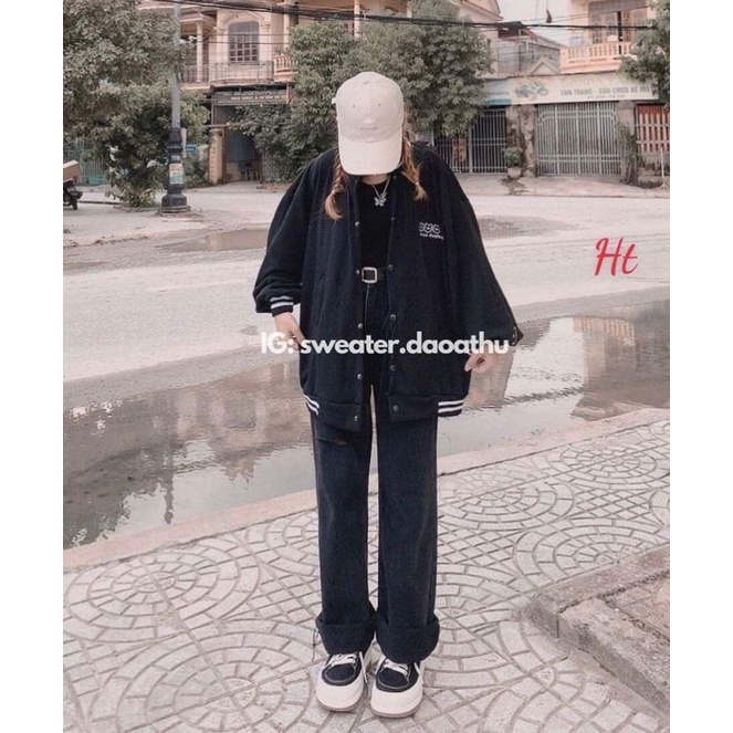 Áo bomber đen 3 gấu in tay H2A877