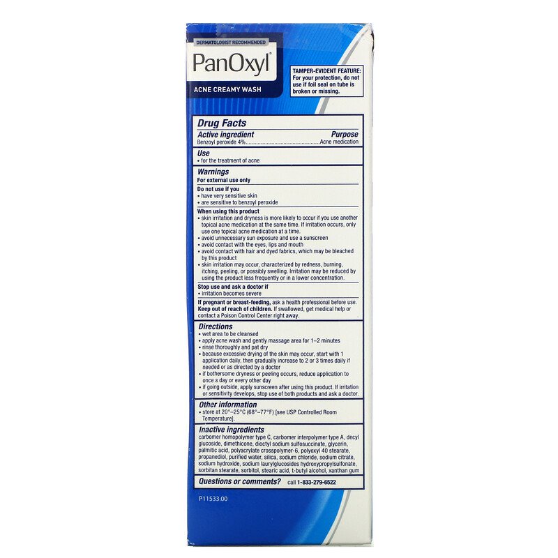 Sữa rửa mặt kháng khuẩn hằng ngày cho da mụn PanOxyl Antimicrobial Acne Creamy Wash, 4% Benzoyl Peroxide 170g