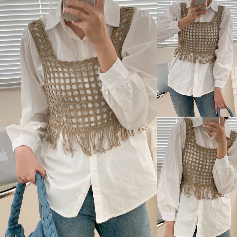 Áo Croptop Sát Nách Dáng Rộng Phối Tua Rua Thời Trang Cho Nữ