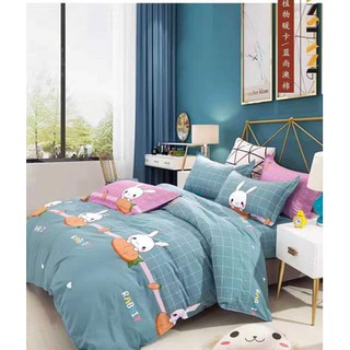 Vải may chăn ga áo gối,gối ôm khổ 2m35 hình con thỏ gặm carot
