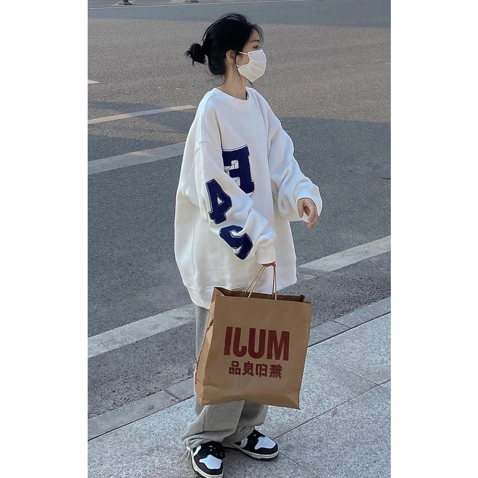 Áo Sweater Cổ Tròn Tay Dài Dáng Rộng Dày Dặn Phong Cách Đường Phố Hàn Quốc Mẫu Mới Thời Trang Cho Nữ