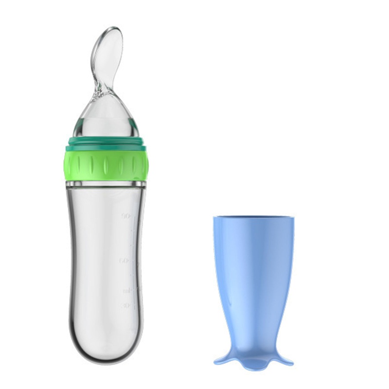 Bình Sữa Silicone 90ml Kèm Muỗng Chống Bụi Bẩn Cho Trẻ Sơ Sinh
