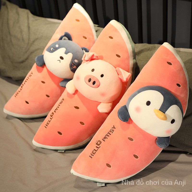 AIXINI 60/100cm Cute Fruit Animal Watermelon Plush Pillow Stuffed Toy Rabbit Penguin Pig Shiba Inu Food Pillow Cushion Plushie Toys Kawaii Plush