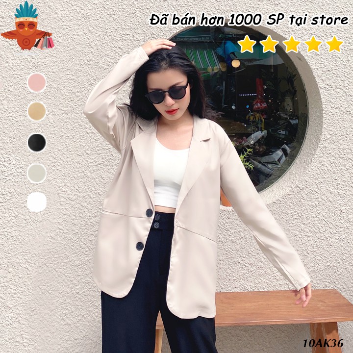 Áo khoác blazer túi xéo THOCA HOUSE đen, trắng, kem, hồng, cà phê mềm mại freesize phù hợp đi làm công sở, sự kiện