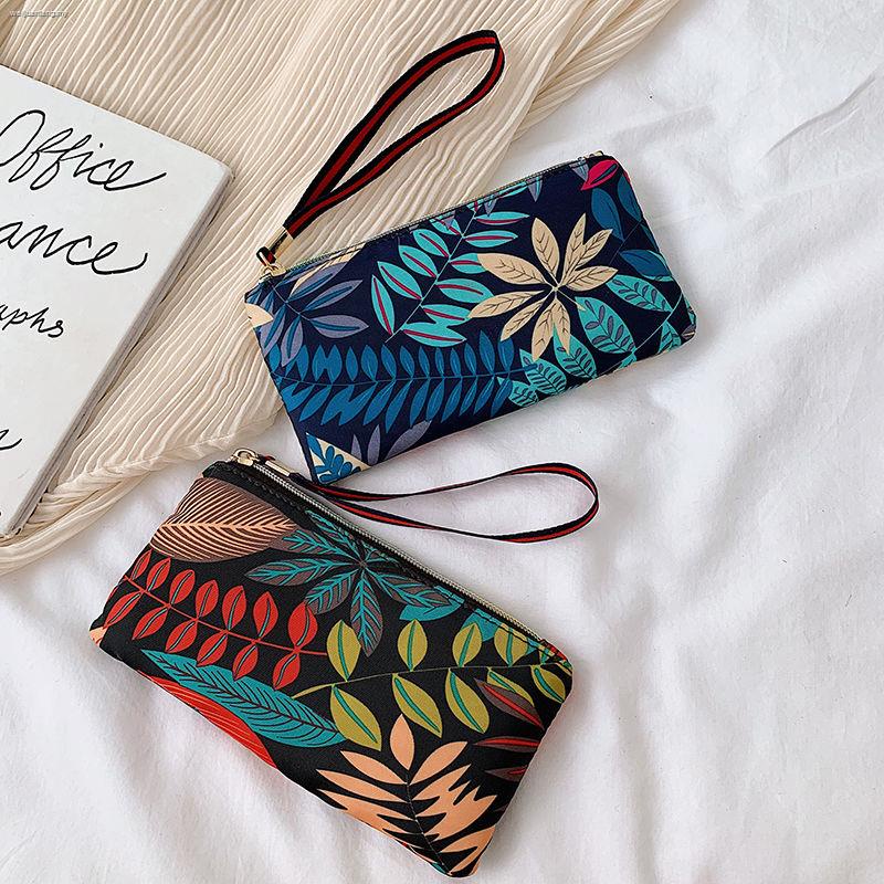Ví dài nhỏ cầm tay bằng vải oxford phong cách retro họa tiết rừng văn học và nghệ thuật cho nữ đựng tiền xu điện thoại