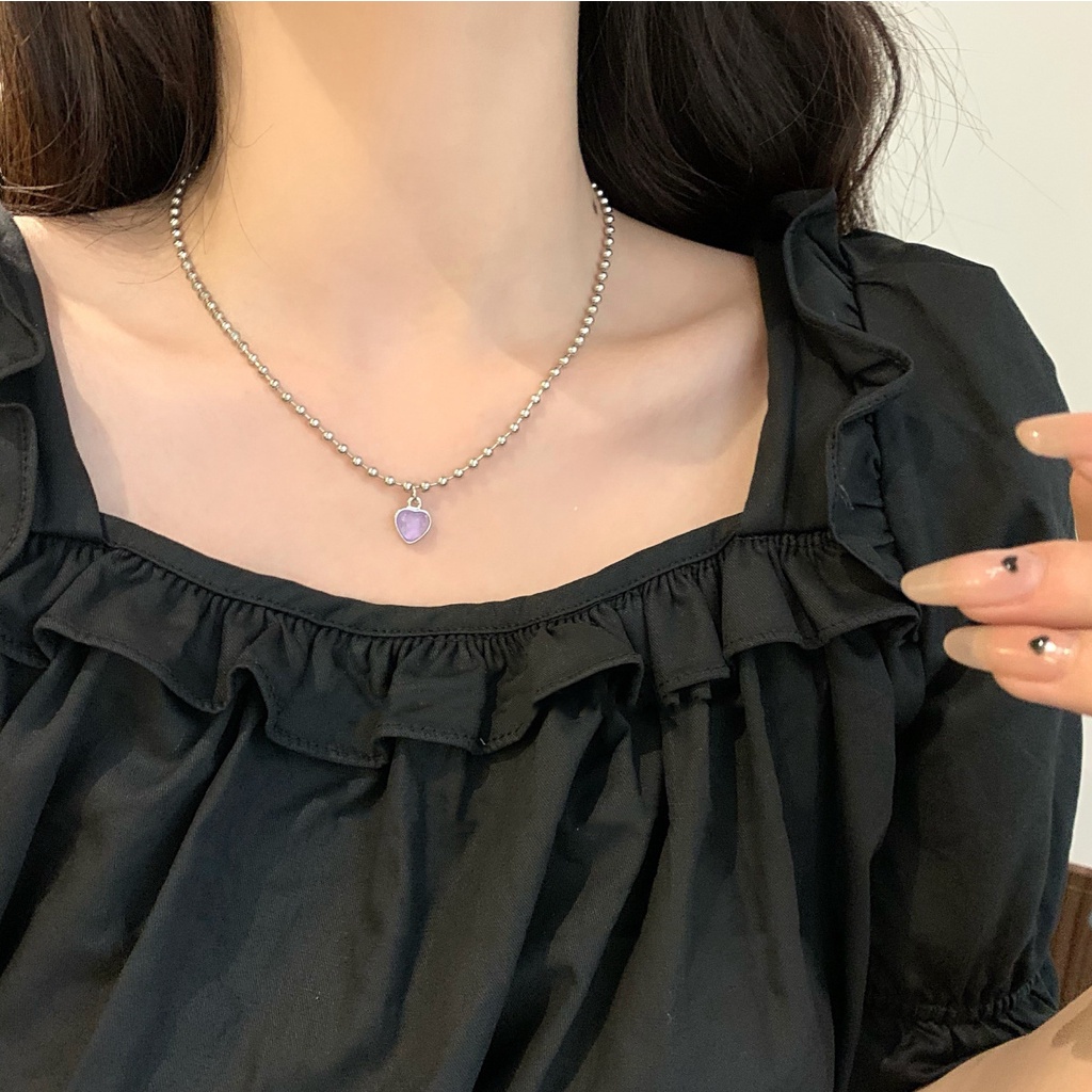 Vòng cổ Chuỗi Hạt Bạc Mặt Trái Tim Thời Trang Cho Nữ