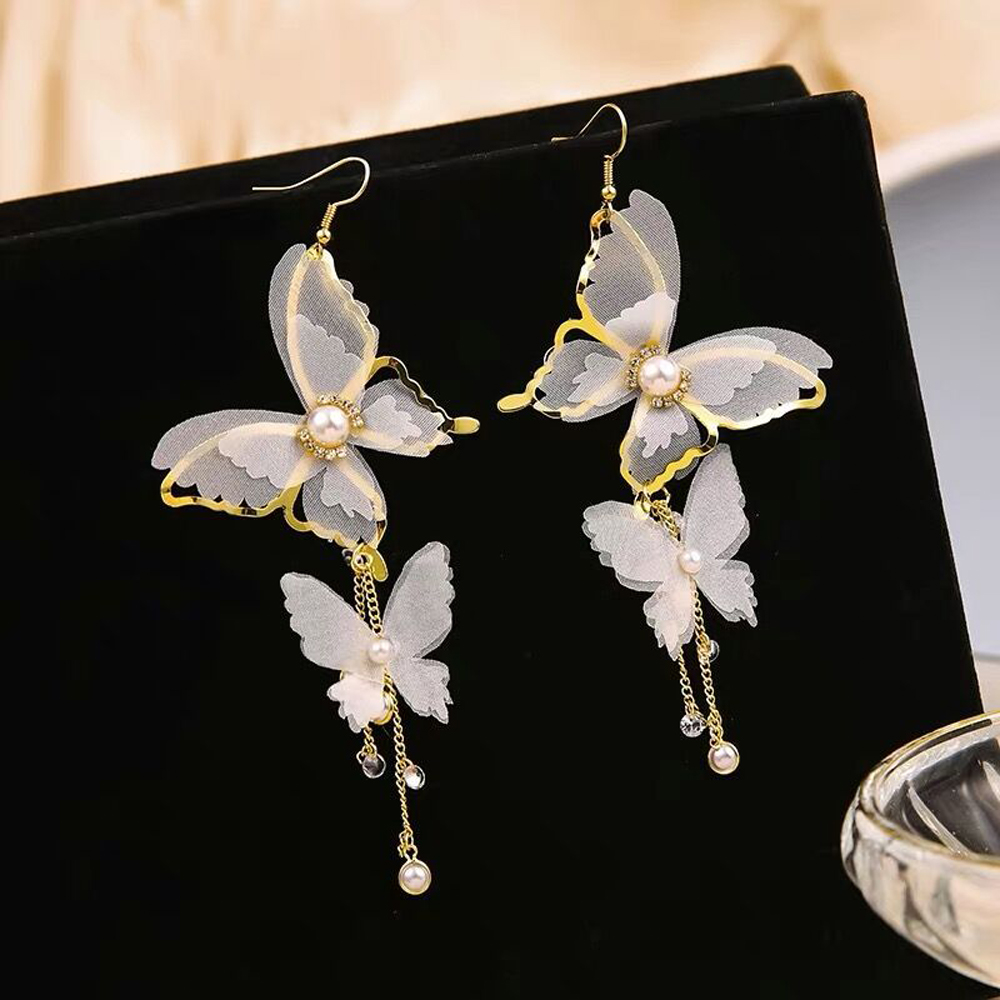 Bông Tai Hình Bướm Phối Ren Thời Trang Cho Nữ