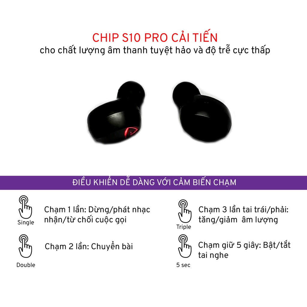 Tai nghe Bluetooth S10 PRO bản cao cấp, cảm ứng vân tay, kiêm sạc dự phòng 2000mAh, độ trễ cực thấp khi chơi game