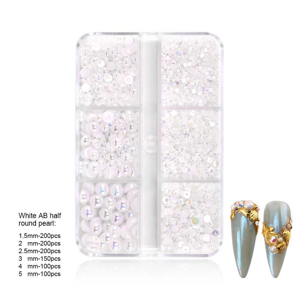 Hộp 6 Ngăn Hạt Ngọc Trai 1.5-5mm Trang Trí Móng Tay Nghệ Thuật