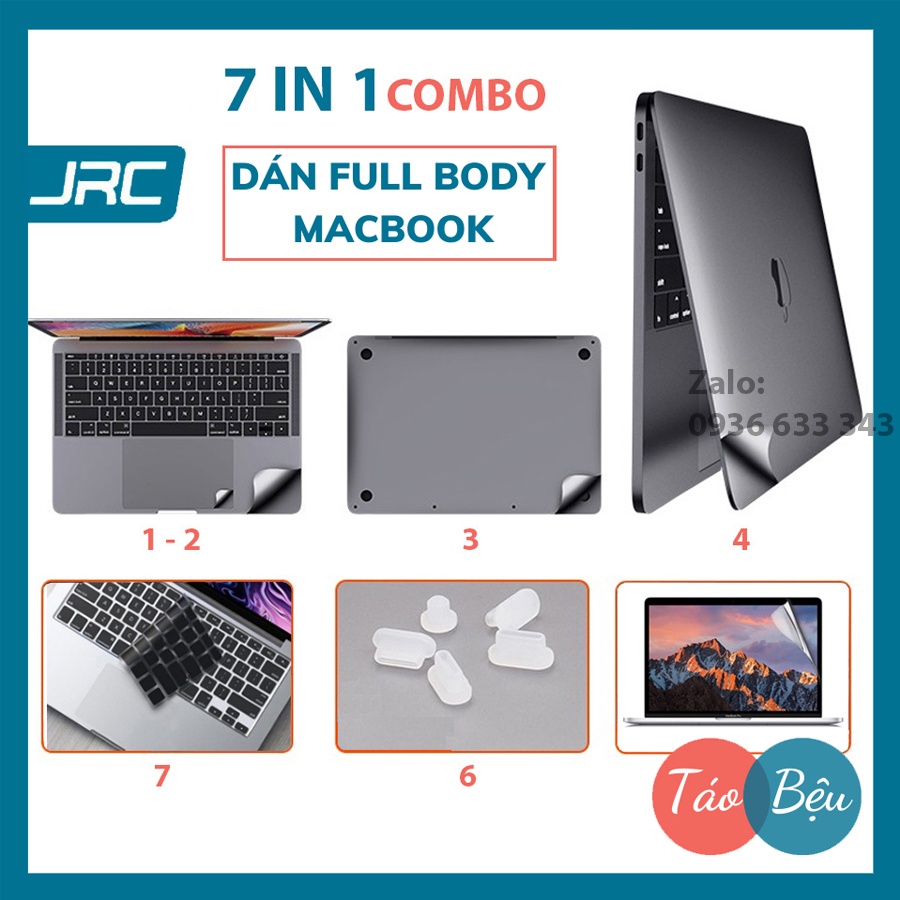 Bộ Dán Full Body 5 In 1 Macbook JRC (Tặng Lót phím + Nút bịt bụi)