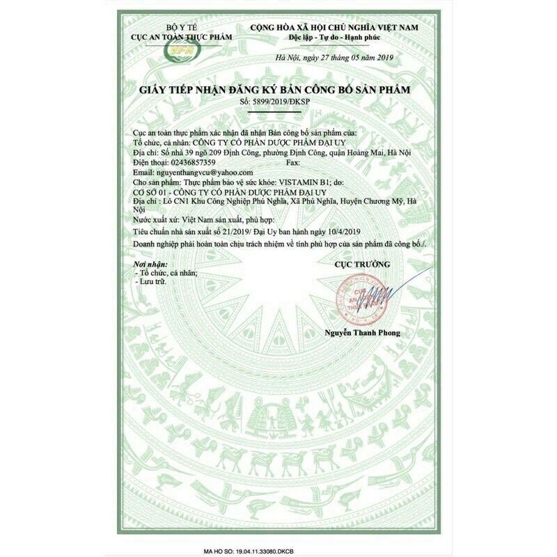 Vitamin B1 Đại Uy ⚡ GÍA RẺ BẤT NGỜ ⚡Vistamin B1 Đại Uy mẫu mới 1800 viên