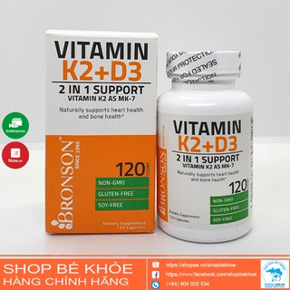 Vitamin K2 + D3 Bronson As Mk7 120v - Hàng Mỹ