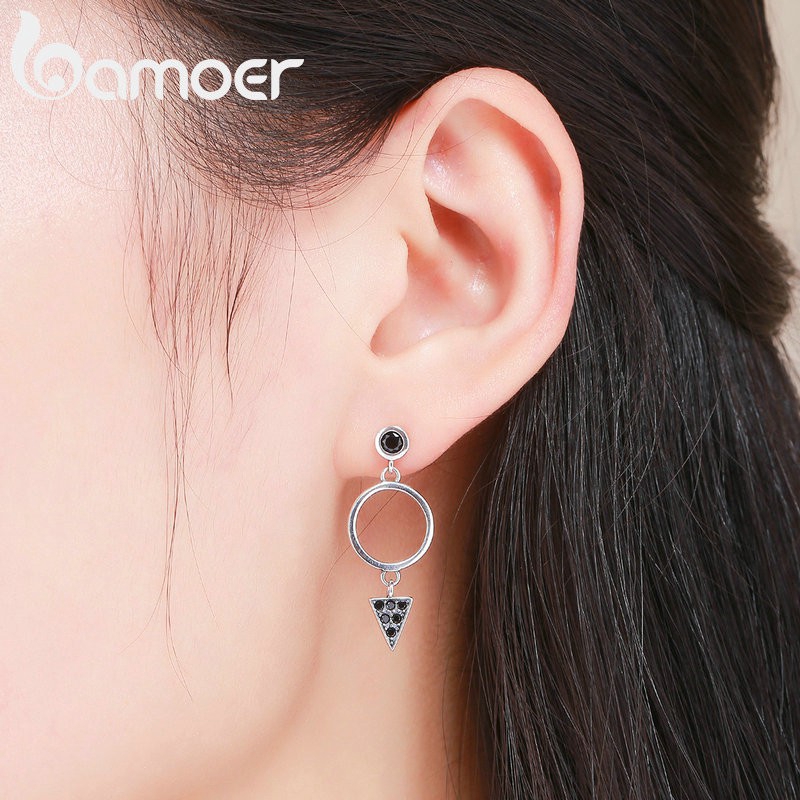 BAMOER Bông Tai HìNh HọC BạC 925 ThờI Trang