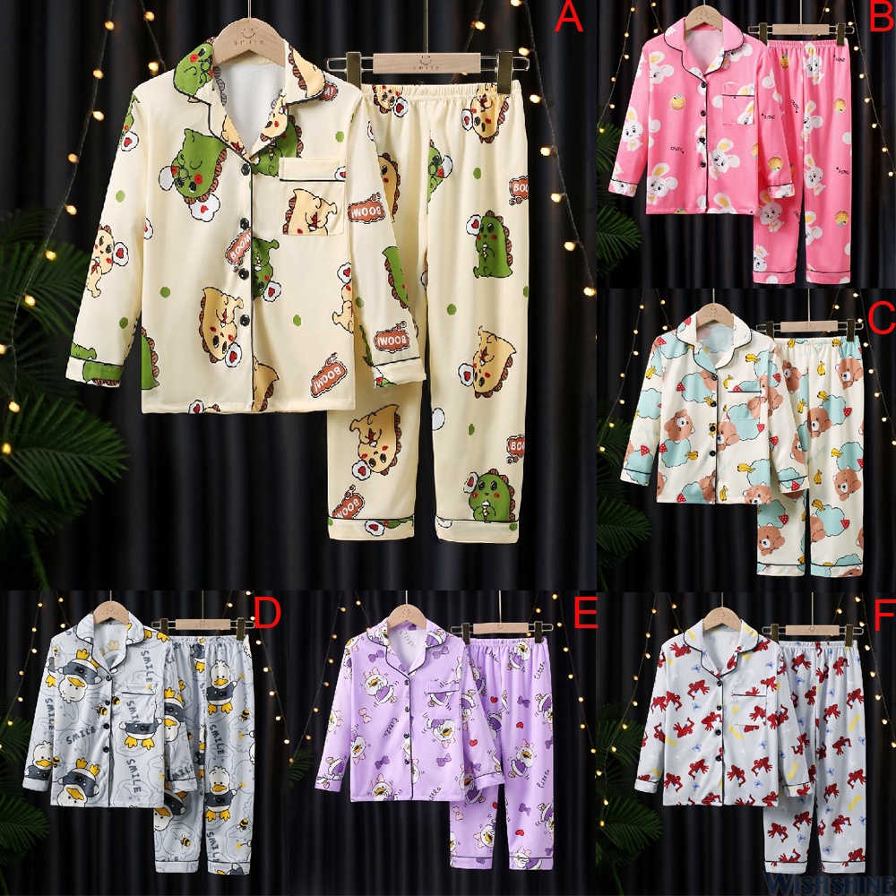 Bộ Đồ Ngủ Cotton Tay Dài In Họa Tiết Hoạt Hình Xinh Xắn Cho Bé