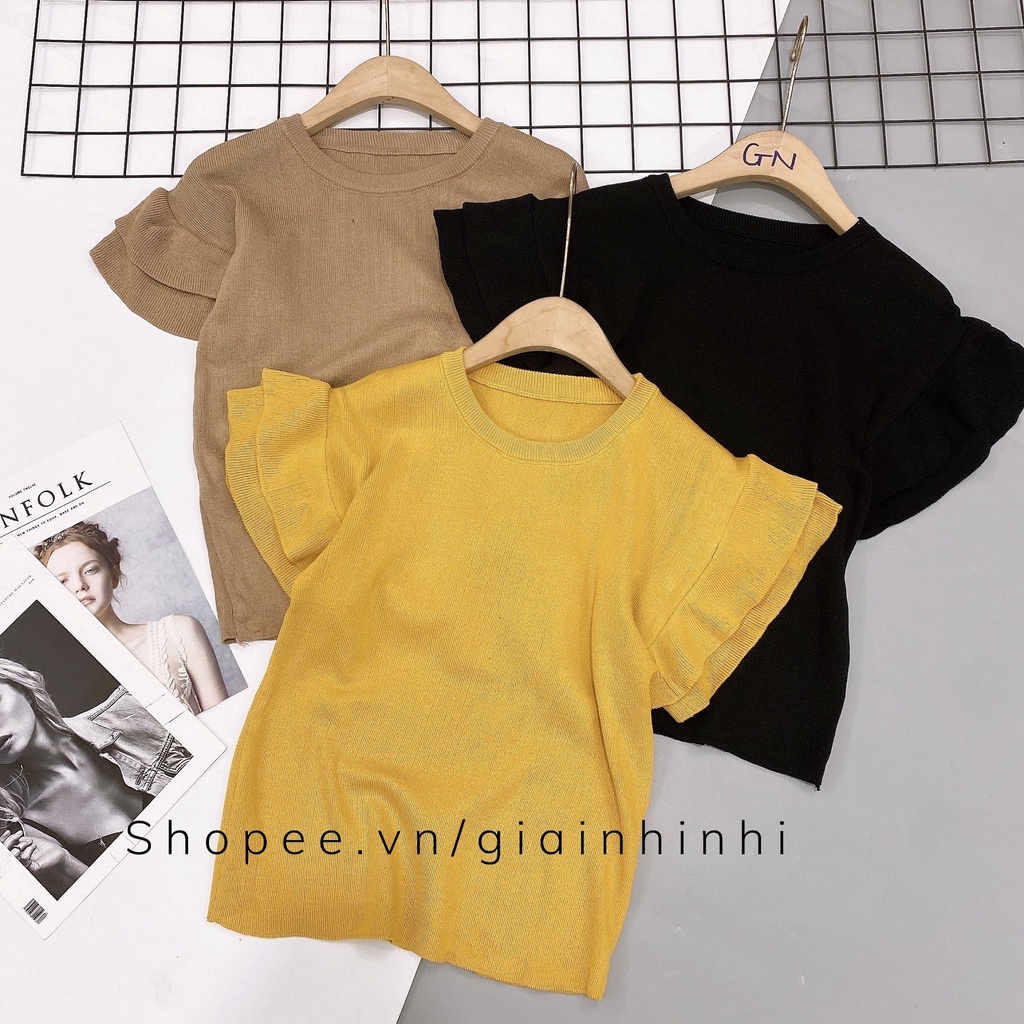 Áo len mỏng bèo vai dáng ôm, Áo kiểu cổ tròn tay bèo vải len co giãn AS8518 - NhiNhi Shop | BigBuy360 - bigbuy360.vn