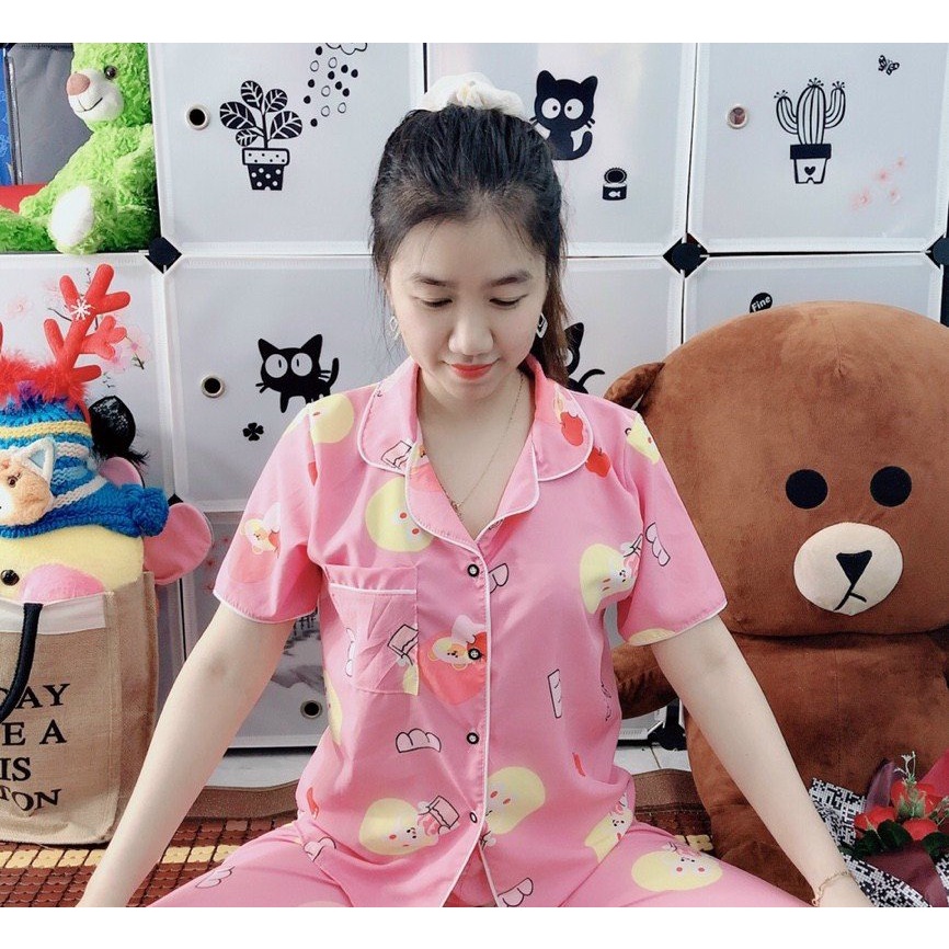 Đồ Bộ Ngắn, Pijama Đùi, Vải Lụa Hàn Mềm Mại Họa Tiết Dễ Thương Đa Dạng Mẫu, Freesize Dưới 60Kg