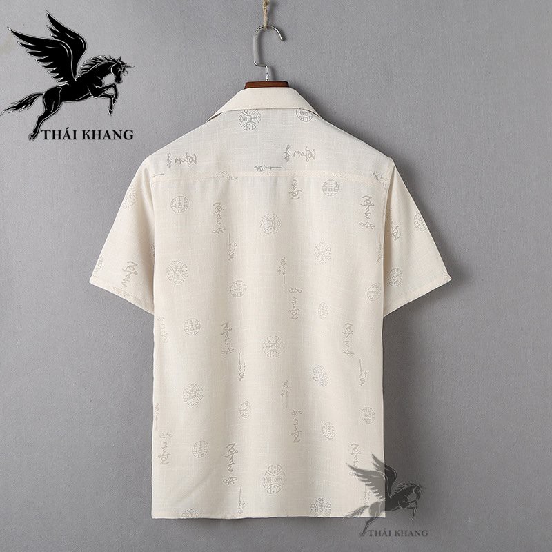 Áo sơ mi nam form rộng trung niên họa tiết in chìm vải đũi siêu mát loại áo sơ mi trung niên ngắn tay OG52 | BigBuy360 - bigbuy360.vn