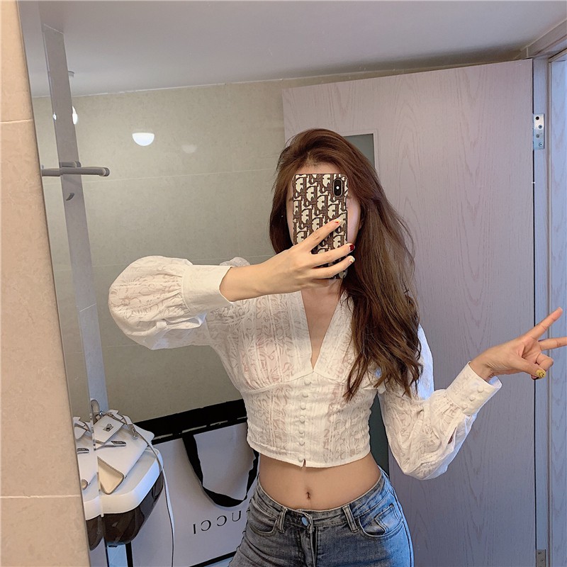 Áo Sơ Mi Lưới Ren Cổ V Ulzzang - Emilyshop