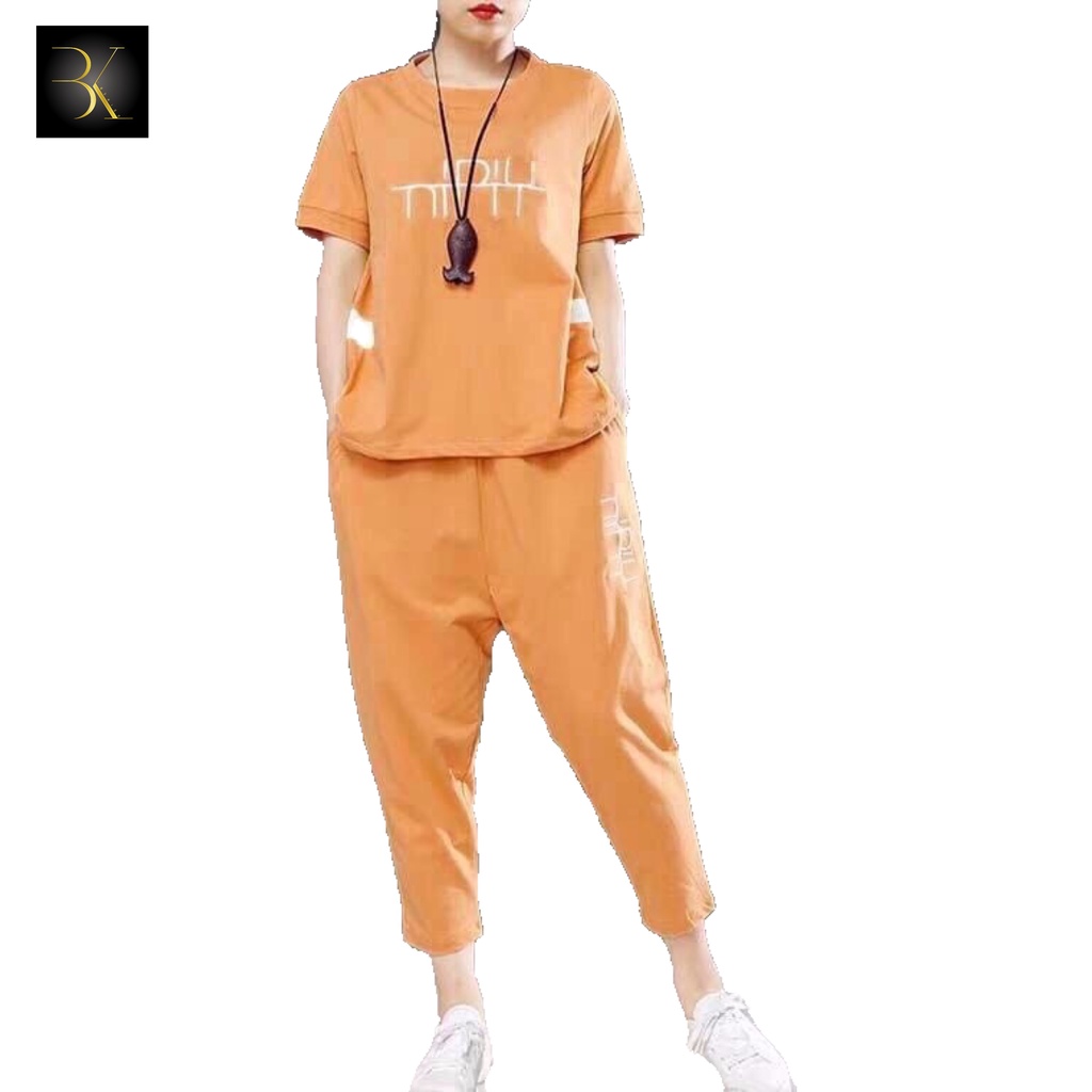 Đồ bộ lửng Bảo Kim cotton thêu chữ áo duyên dáng
