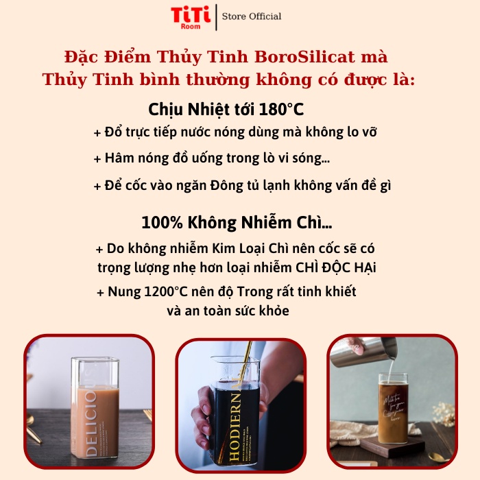 Ly cốc thủy tinh vuông chịu nhiệt MILK TEA 400ml cao cấp sang chảnh phong cách Vintage dung uống sinh tố TiTi Room