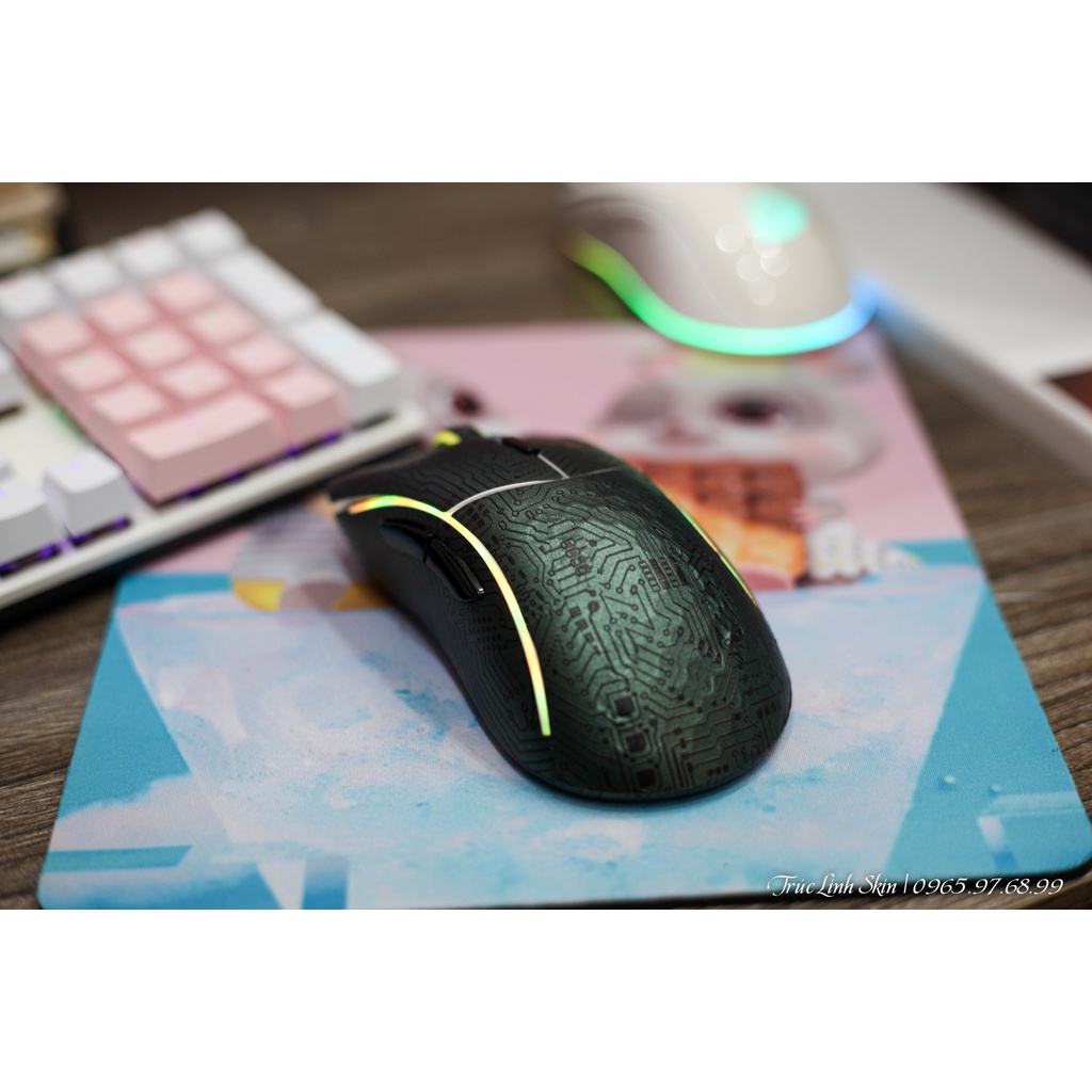 Skin decal dán Chuột Glorious Model D Wireless mẫu 3M vân nổi mạch điện xanh