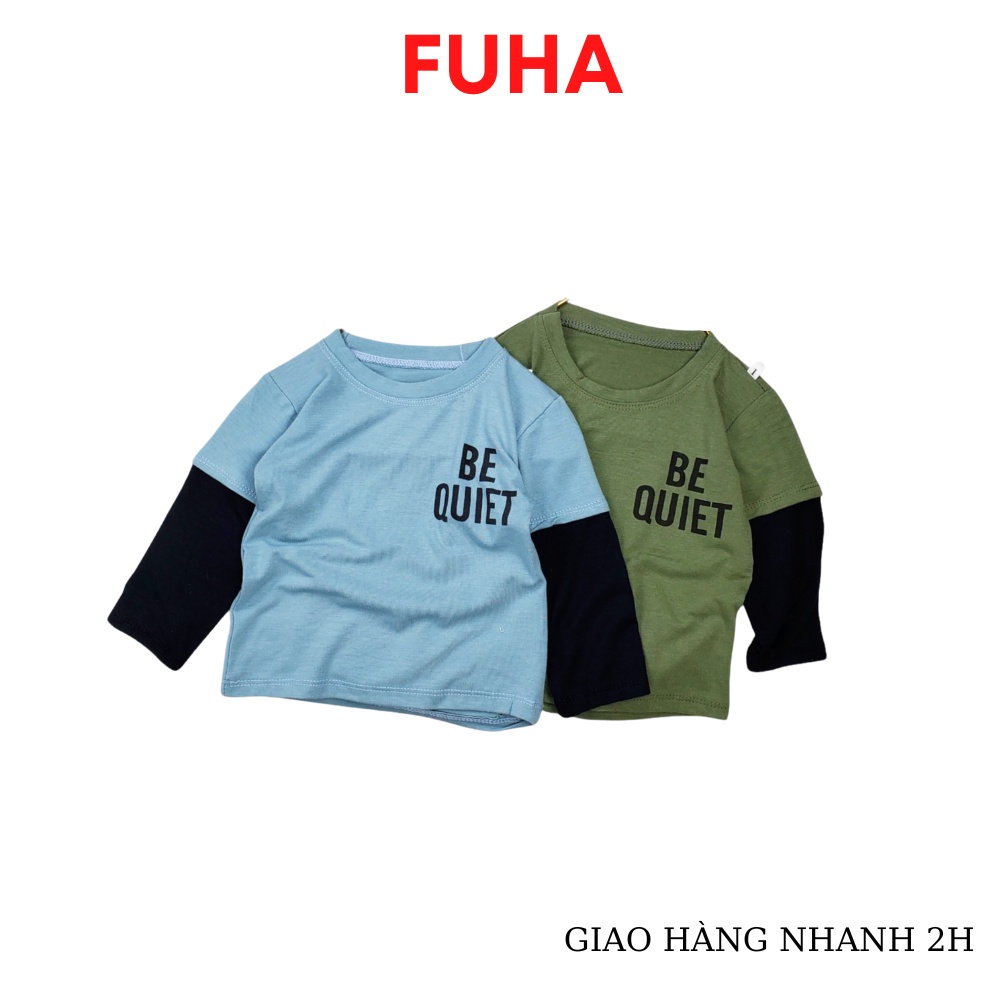 Áo phông dài tay cotton mịn cho bé FUHA, áo cổ tròn mùa thu 2022 in chữ bé 8kg đến 20kg