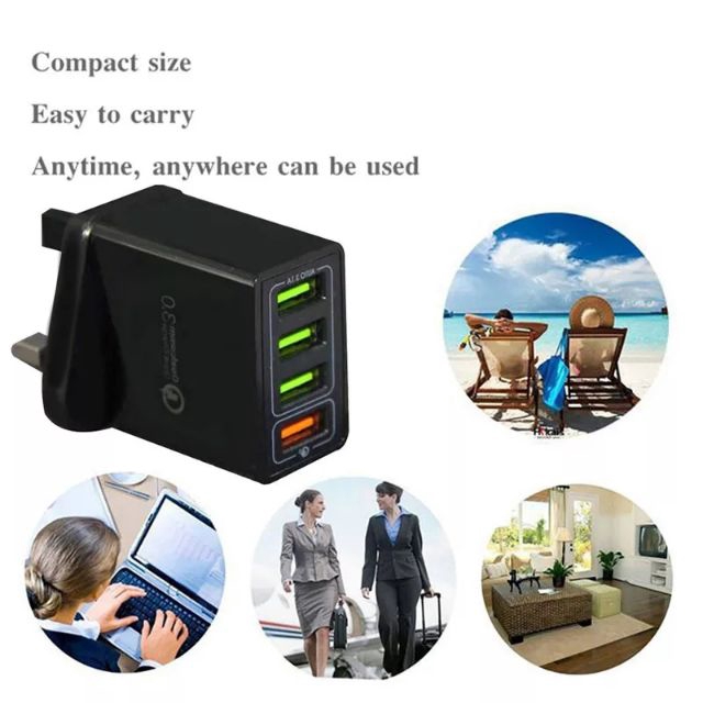 Sạc Dự Phòng Quick 3.0 Wall 4 Port USB Fast Charging Portable Adapter Multi-port British Regulations, Multi-USB Mobile Phone Travel Charger Sạc Iphone Android Type C