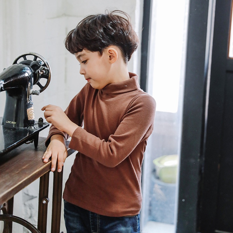 Áo cổ lọ dài tay màu trơn giữ ấm cho bé gái và bé trai