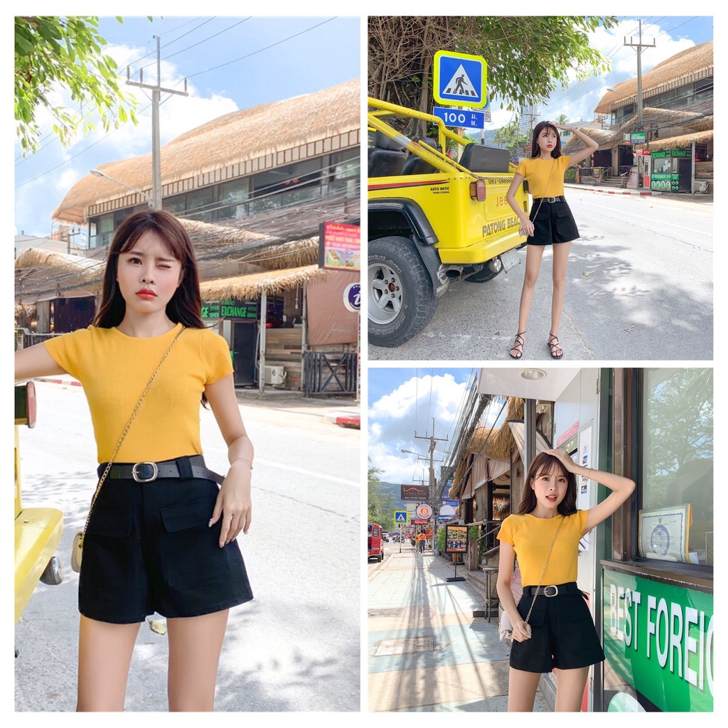 Ulzzang ( 얼짱) - QUẦN SHORT KAKI PHỐI TÚI TO (HÀNG ĐẸP)