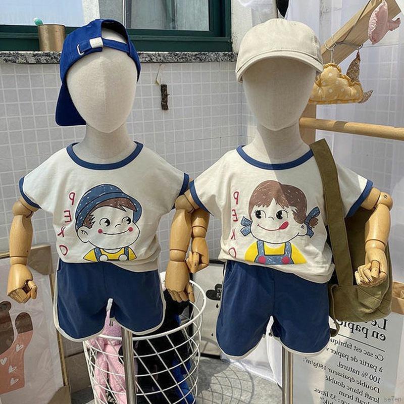 Set áo thun tay ngắn &amp; quần đùi họa tiết hoạt hình đáng yêu dành cho bé