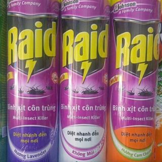 Xịt côn trùng Raid 600ml. Lavender, không mùi, cam chanh