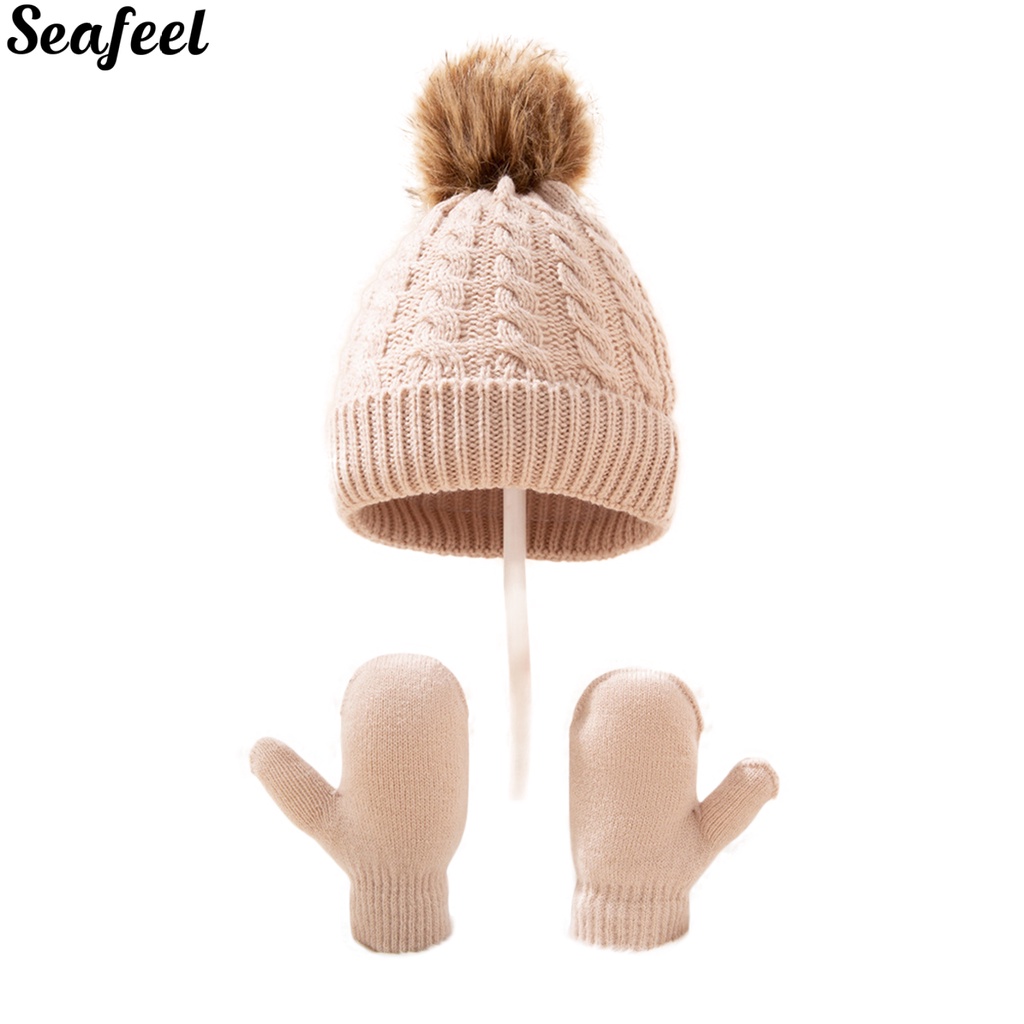 Set Mũ Len Kèm Găng Tay Giữ Ấm Siêu Co Giãn Dành Cho Bé