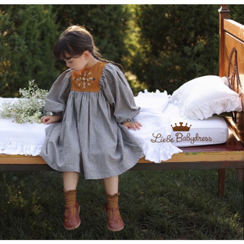 Đầm bé gái tiểu thư babydoll vải thô hàn thu đông thiết kế Hàn Quốc Nhật Bản 10-30kg