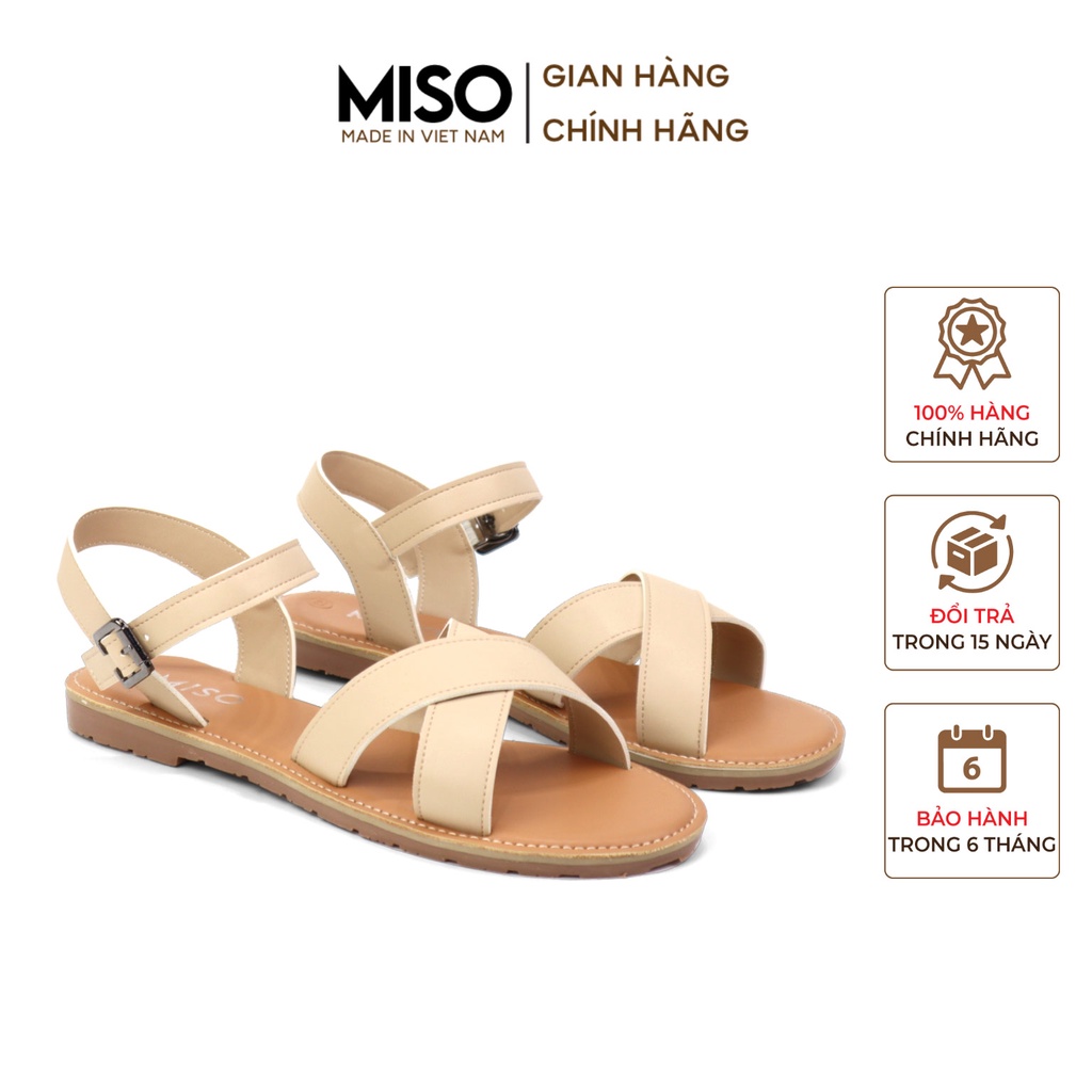 Giày Sandal Nữ Quai Chéo Đế Bệt Chống Trơn Chắc Chắn Quai Cài Da Mềm MISO M010