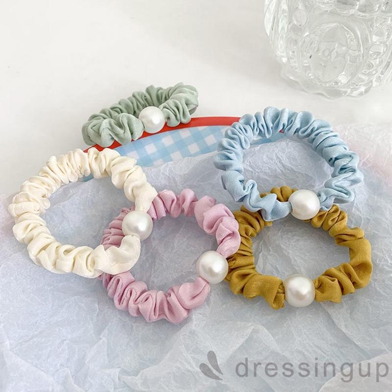 Dây buộc tóc đính ngọc trai nhân tạo màu sắc thời trang