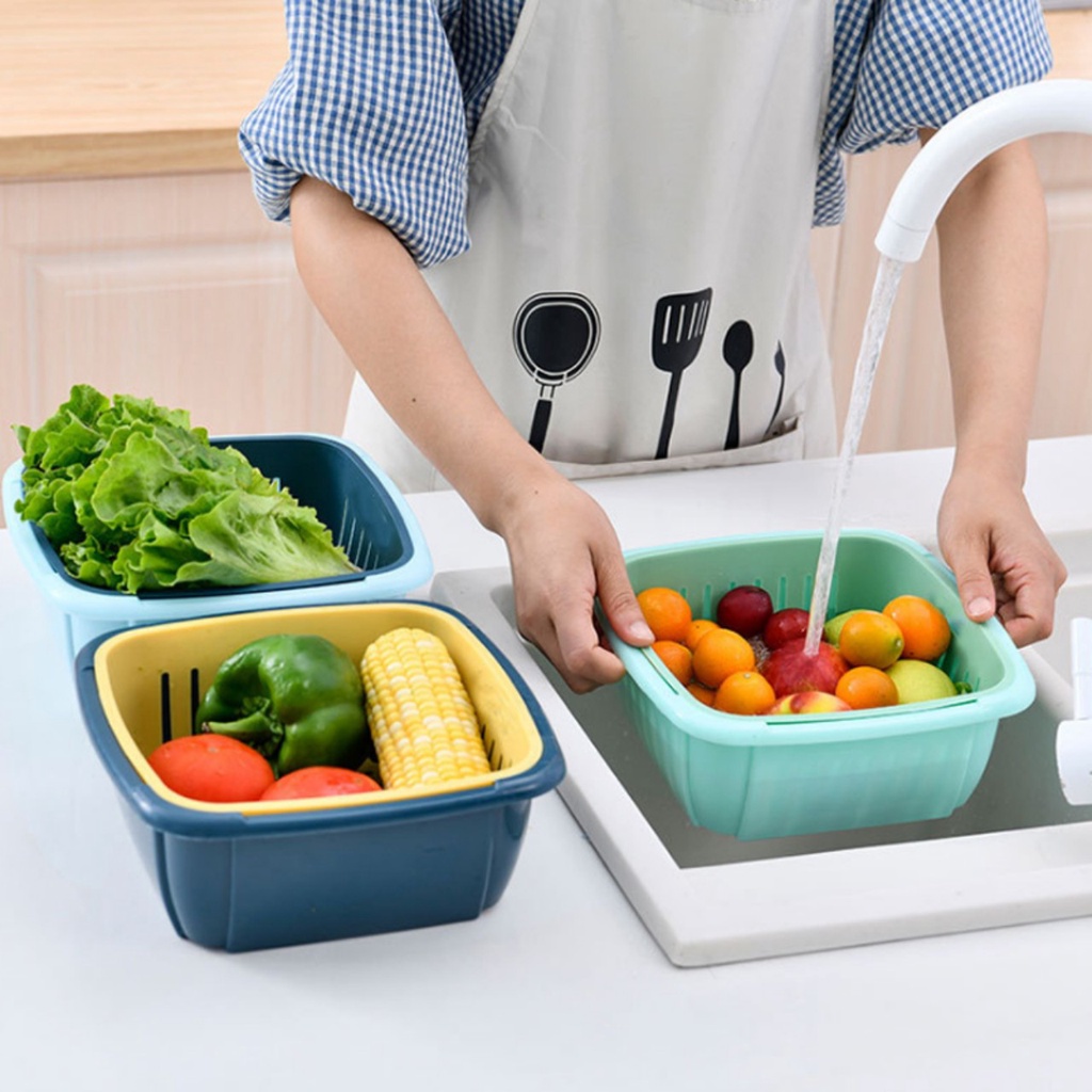 Bộ chậu rổ nhựa có nắp đậy 3 trong 1 đa năng, tiện lợi (24x24cm)