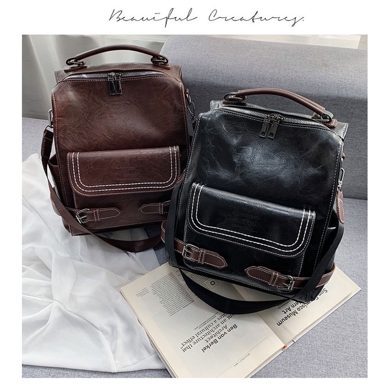 BALO THỜI TRANG NỮ BALO ĐI HỌC HỘP VUÔNG VINTAGE DA PU ULZZANG BLN55H183