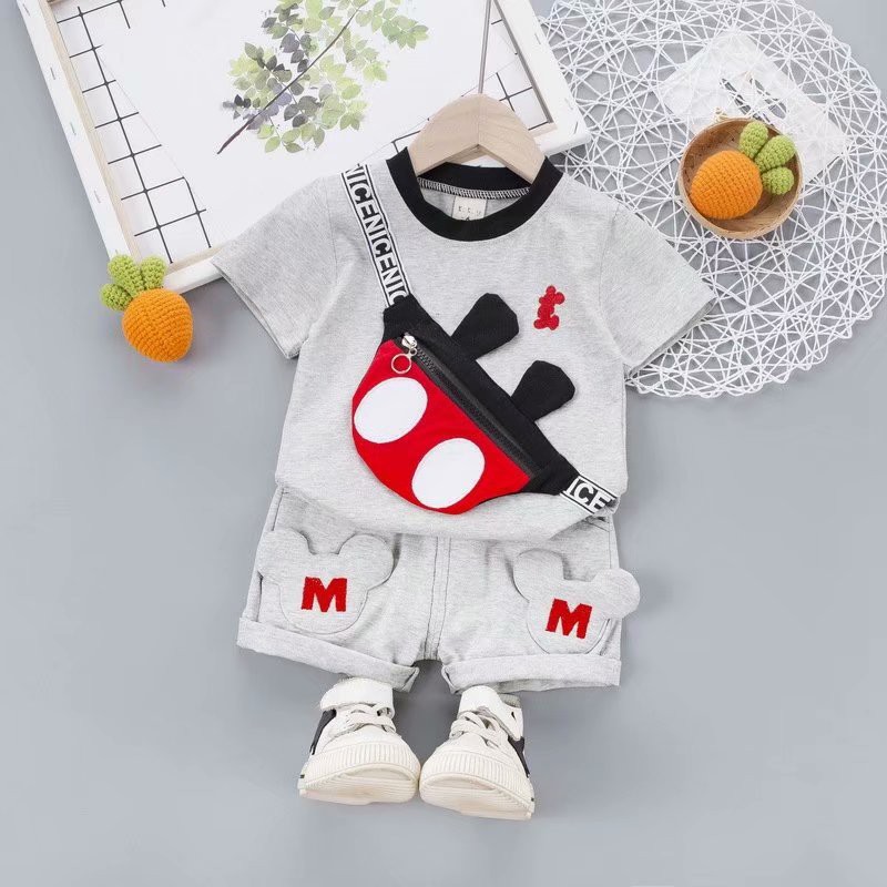 Set Áo Thun Tay Dài Hình Chuột Mickey + Quần Dài Có Túi Cho Bé