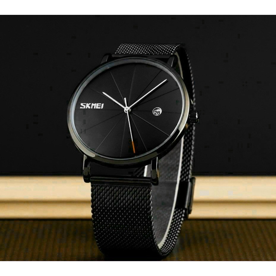 Đồng hồ nam mặt tròn, đồng hồ đeo tay nam SKMEI dây lưới, thời trang công sở
