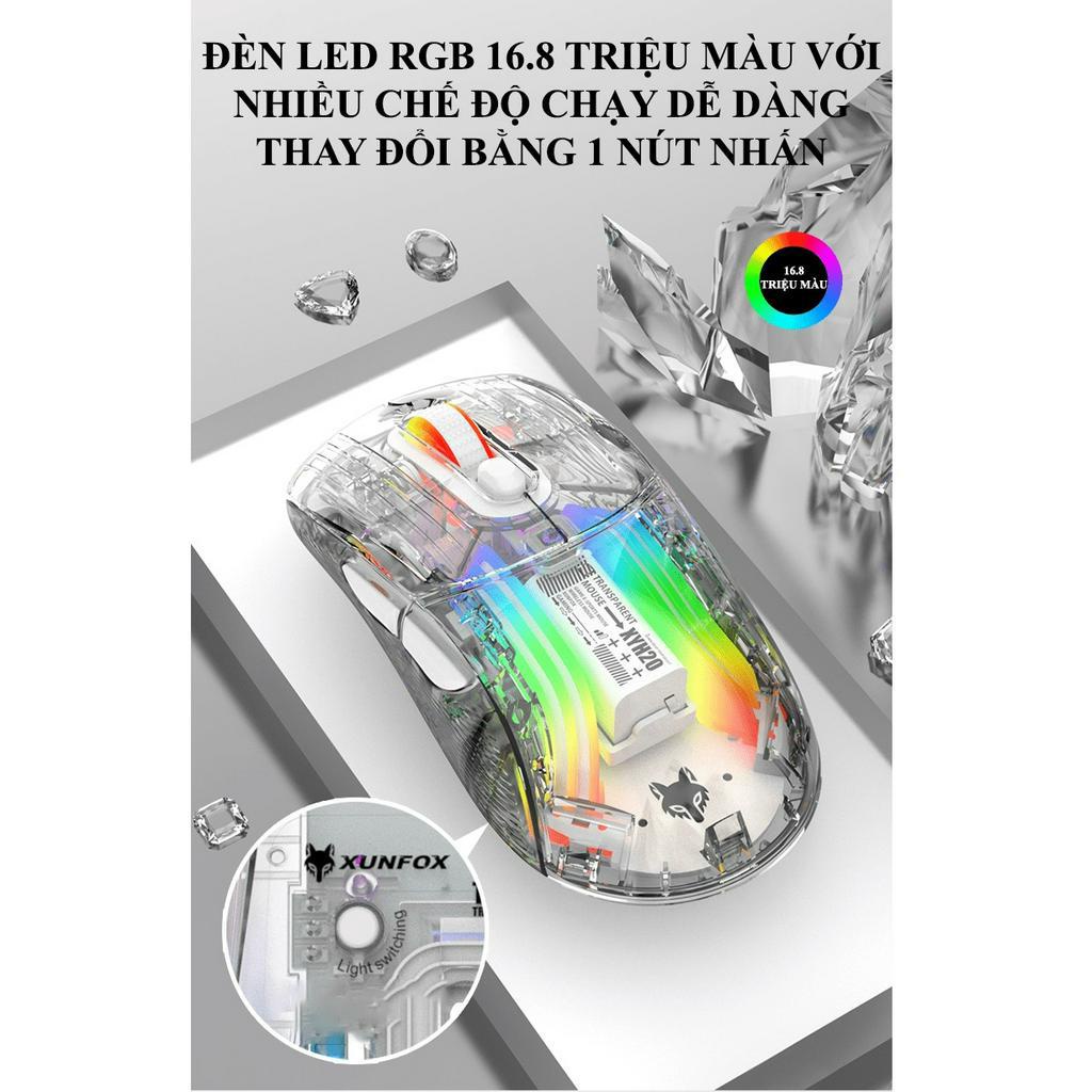 Chuột không dây XUNFOX XYH20 3 chế độ kết nối với thiết kế trong suốt led RGB