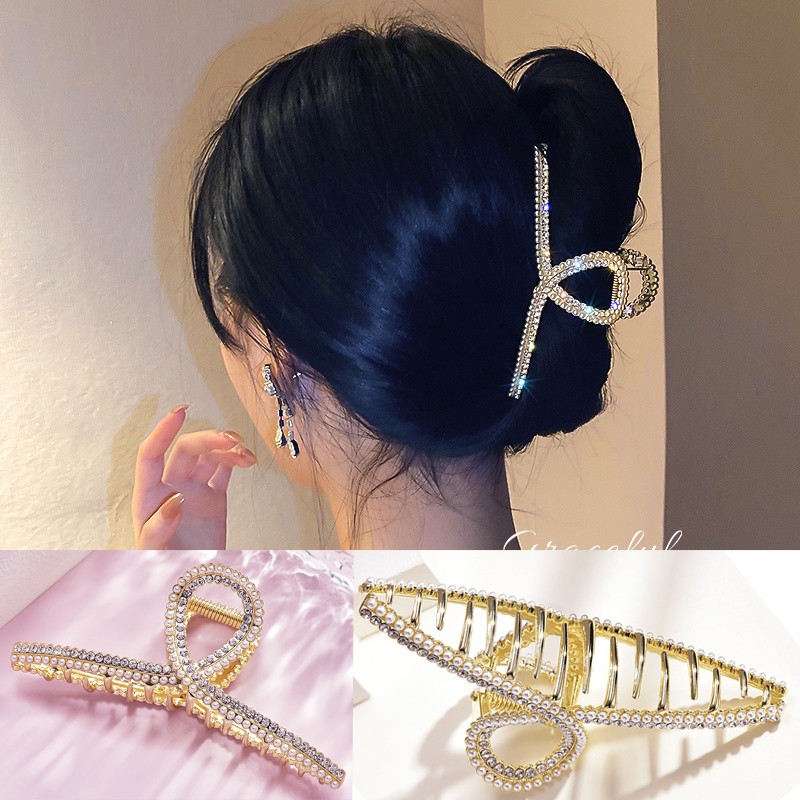 Kẹp Tóc Kim Loại Màu Vàng Đính Đá Lấp Lánh Phong Cách Hàn Quốc Dành Cho Nữ