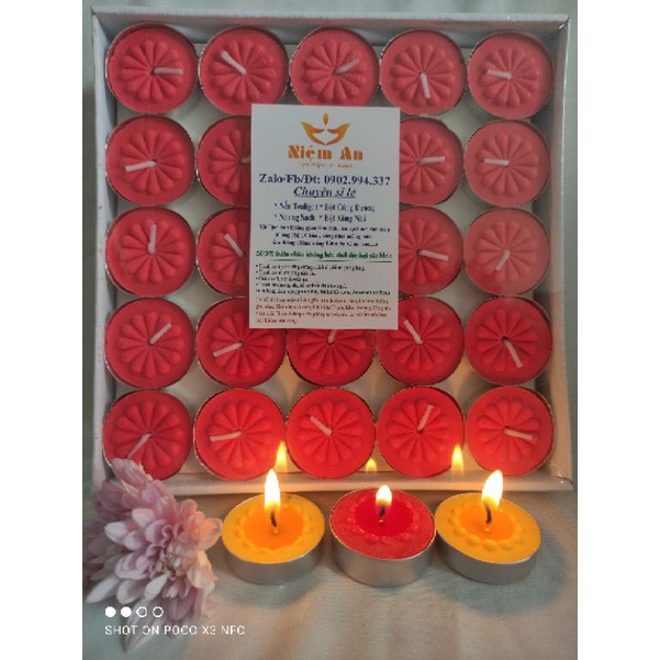 NẾN TEALIGHT HOA MAI HỘP 100V MỖI V CHÁY 2H40P