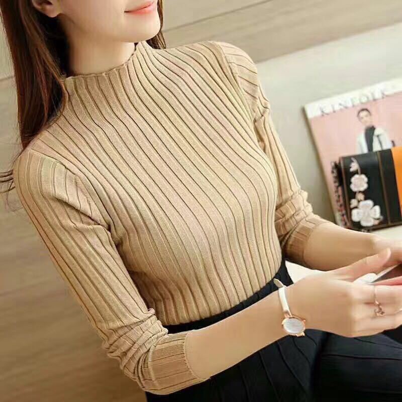 Áo chồng đầu dệt kim cổ lọ tay dài thiết kế ôm sát tôn dáng