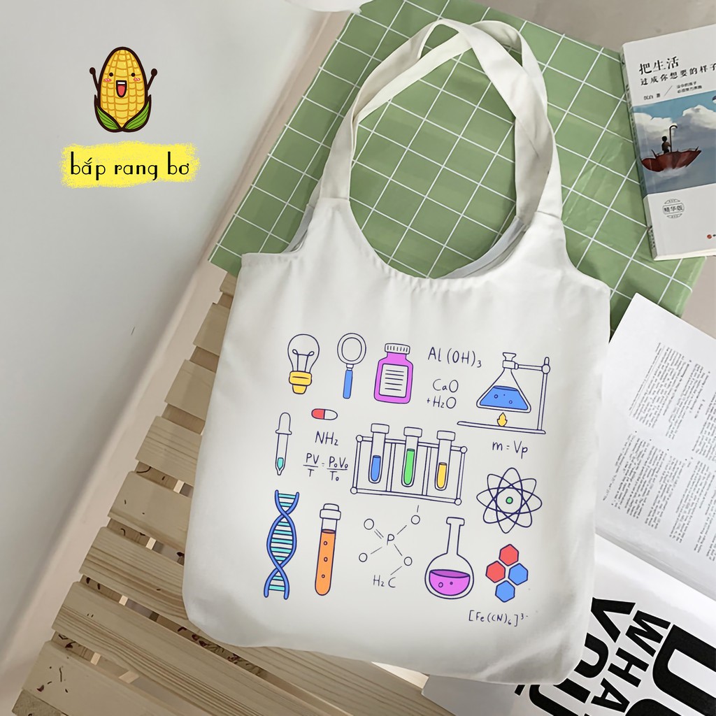 TÚI TOTE TRÒN PHẢN ỨNG HÓA HỌC VẢI DỆT CANVAS CÓ TÚI CON