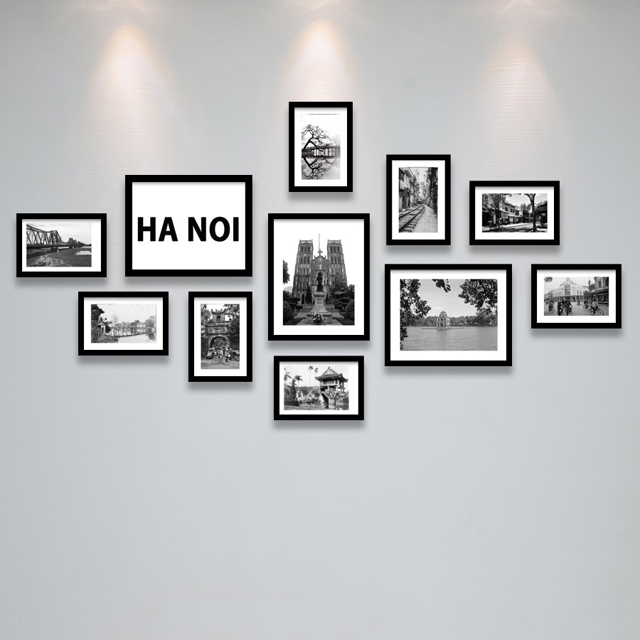 Bộ khung ảnh treo tường kí ức Hà nội trắng đen KA_273 ( Tặng đinh 3 chân )