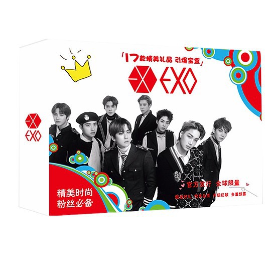 Hộp quà EXO A5 bìa trắng có poster postcard bookmark banner huy hiệu thiếp ảnh dán album ảnh