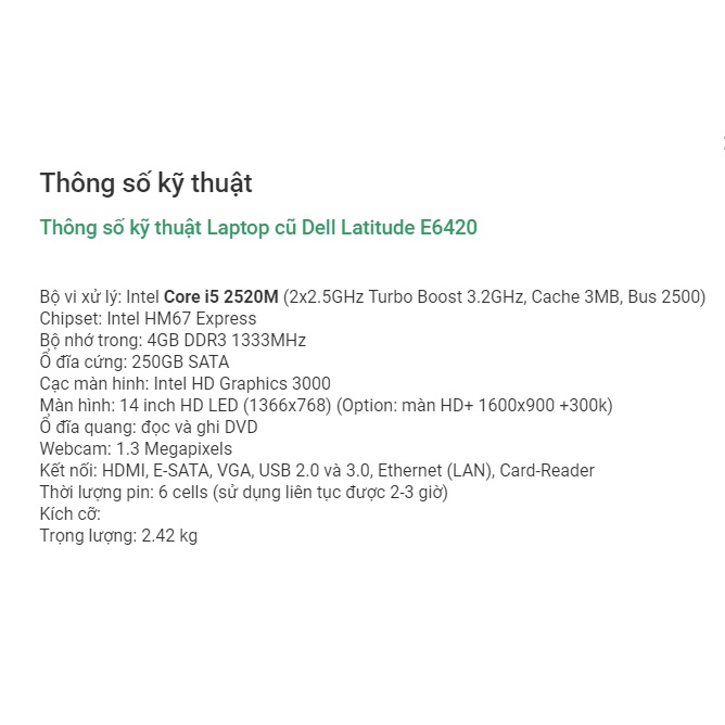 Laptop DELL E6420 I5/RAM 4G/ SSD 120G renew | BigBuy360 - bigbuy360.vn