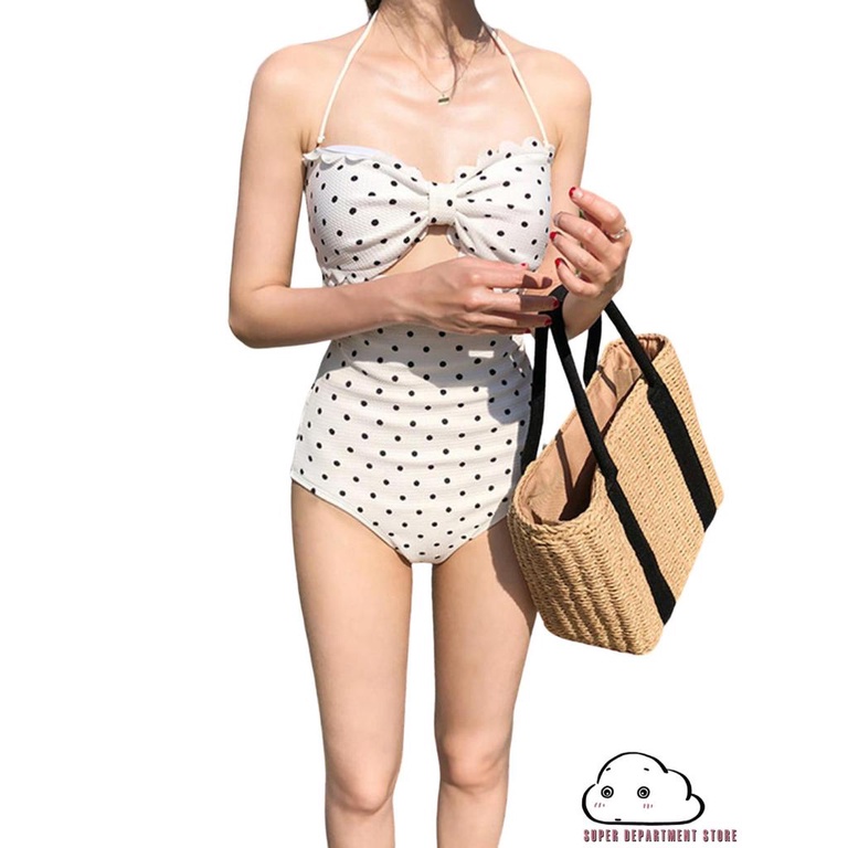 Bộ Đồ Bơi Một Mảnh Hai Dây Hở Lưng Dáng Ôm Co Giãn Họa Tiết Chấm Bi Cho Nữ | BigBuy360 - bigbuy360.vn