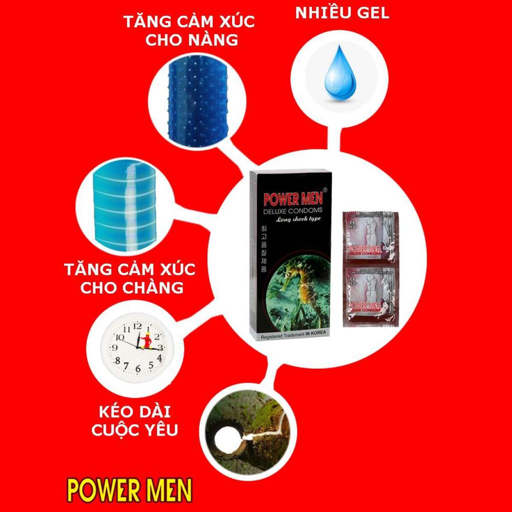 [KÉO DÀI][CHÍNH HÃNG] COMBO 2 HỘP Bao Cao Su POWER MEN,LONG SHOCK - Cao Cấp Chính Hãng Hàn Quốc - Hộp 12c, Gân Gai