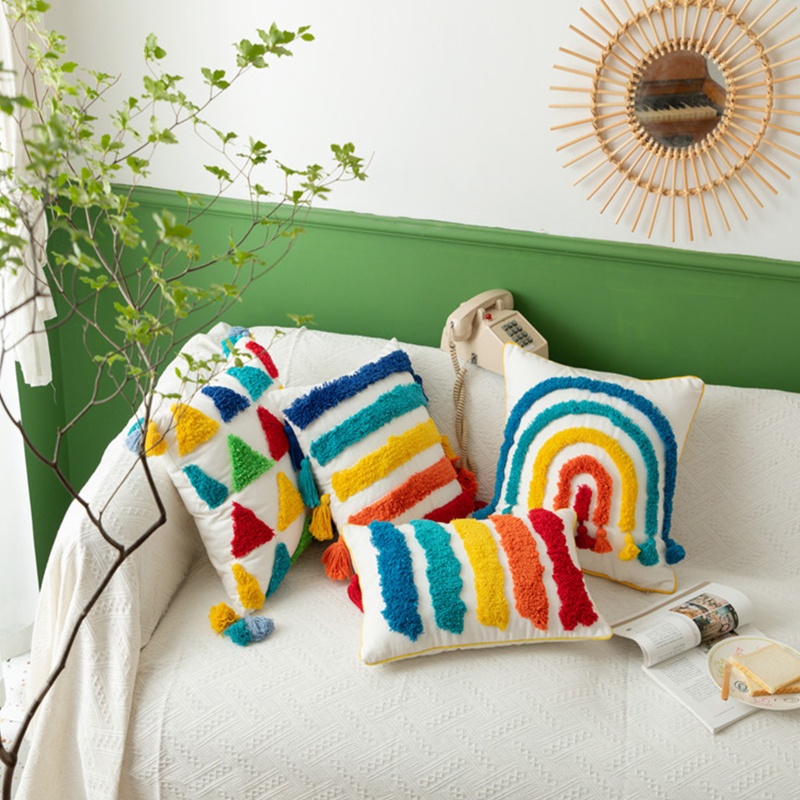 Vỏ Gối 30x50cm Họa Tiết Sọc Cầu Vồng Phong Cách Boho